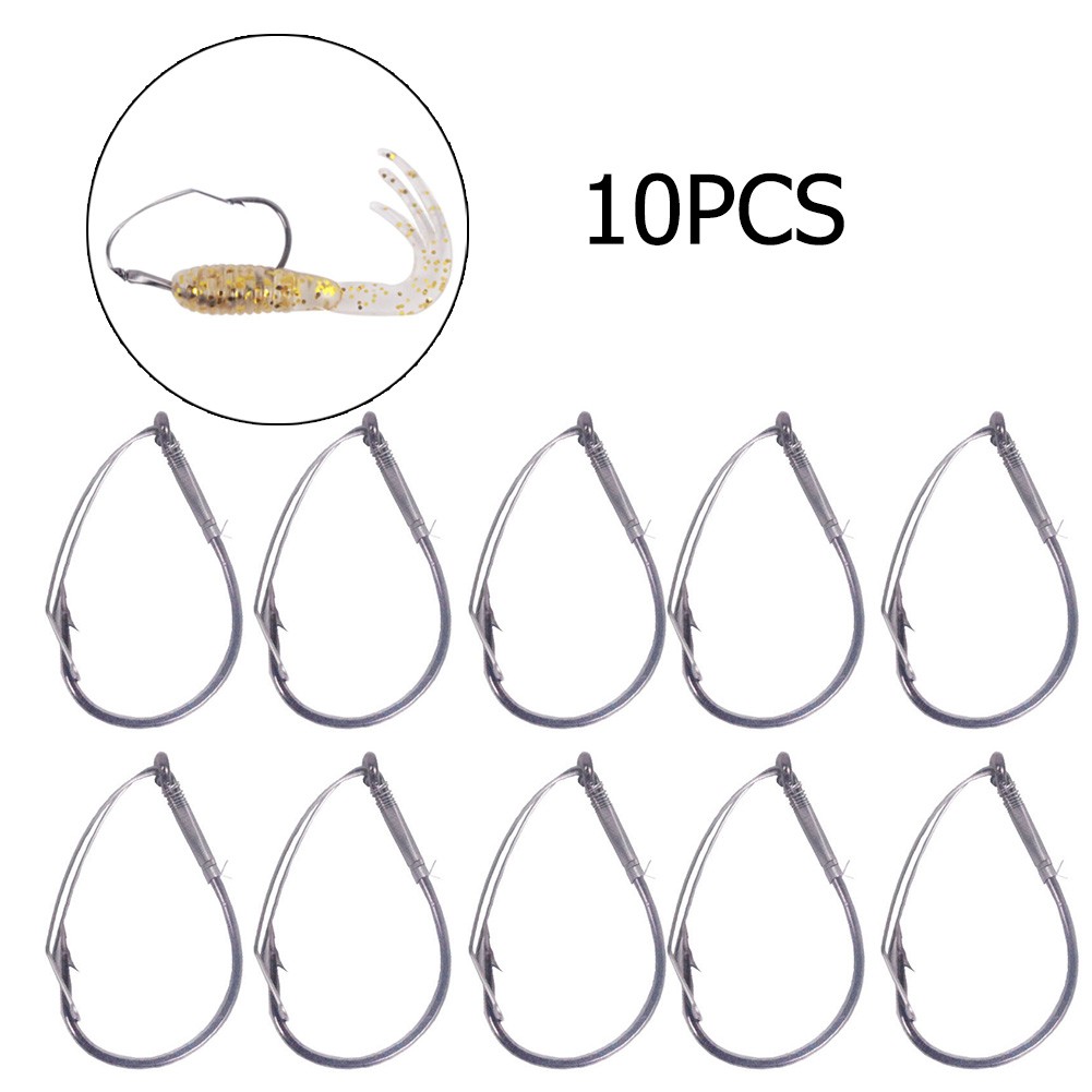 Fishing Hook Weedless - ตะขอเบ็ดตกปลาเหล็กคาร์บอนสูง10ชิ้น/กล่องตะขอเบ็ดไม่มีหนามแบบกว้างใช้ซ้ำได้ตะขอเบ็ดตกปลา
