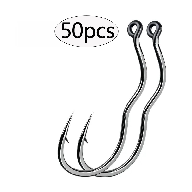 Fishing Hook Circle - เบ็ดตกปลาเหล็กกล้าคาร์บอนสูงแบบพลิกอัตโนมัติ ทนทาน 50 ชิ้น พร้อมห่วงกันลื่น ตะขอเบ็ดคม