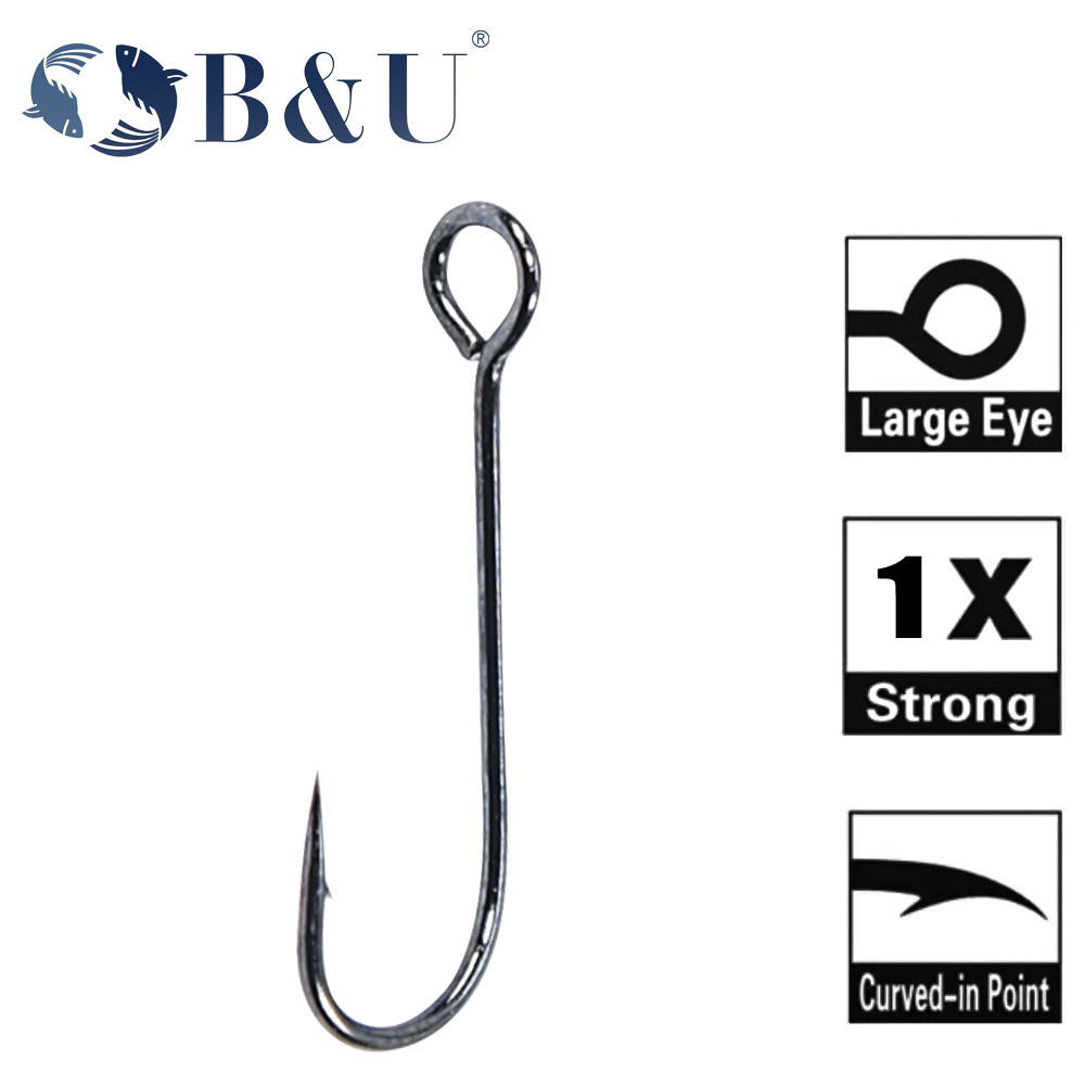 Fishing Hook Barbless - เบ็ดตกปลา B&U 20 ชิ้น แบบตาใหญ่ ห่วงเหล็กคาร์บอน