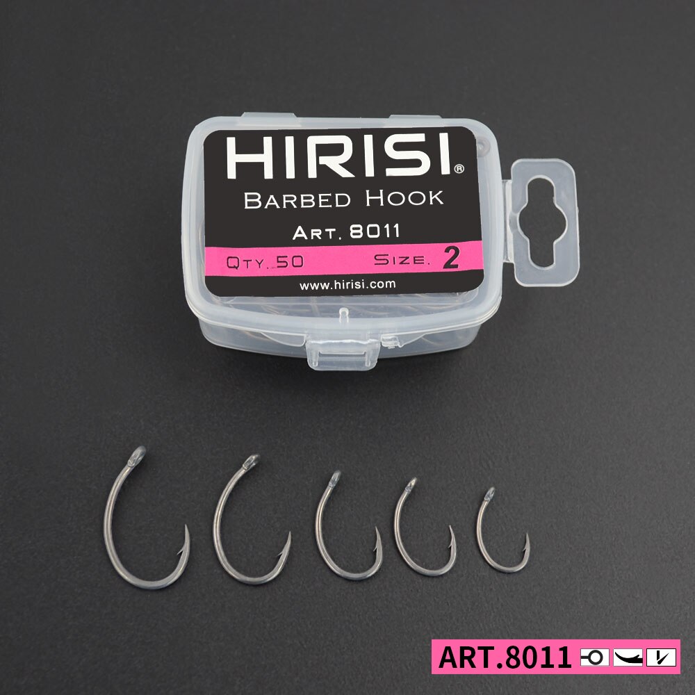 Fishing Hook Barbless - Hirisi ปลาคาร์พตะขอตกปลา 50 ชิ้น PTFE เคลือบเหล็กคาร์บอนสูงตะขอหนามในกล่อง