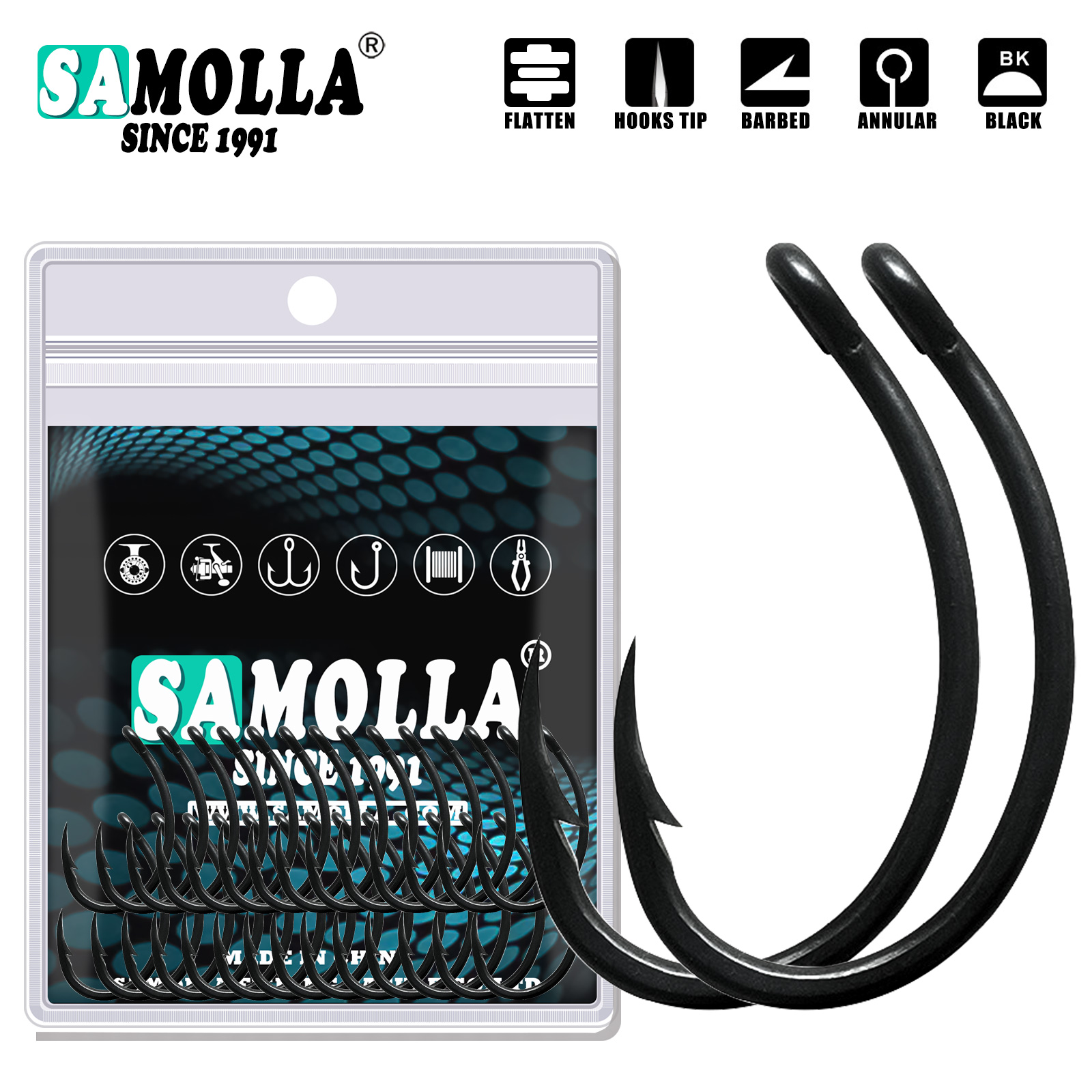 50pcs ปลาคาร์พตะขอตกปลาเคลือบ  - Fishing Hook Offset บทวิจารณ์และราคา